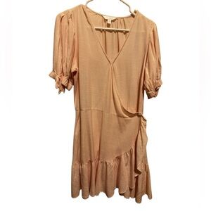 Lauren Conrad Blush Pink Mini Wrap Dress Ruffled Tie Detail Short Sleeve Sz M